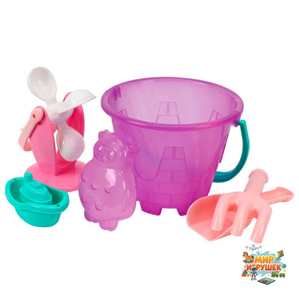 гр Набір для гри з піском 9987 (12) 'Technok Toys', відерце, млин, лопатка, грабельки, форма для піску, в сітці