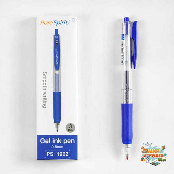 Ручка C 60826/PS-1902 (480) ЦІНА ЗА 3 РУЧКИ В УПАКОВЦІ, гелева, синя паста