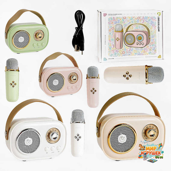 Караоке C 66373 (40) 4 види, bluetooth, мікрофон, підсвічування, від акумулятора/мережі, type-c, TF-картка, в коробці, ВИДАЄТЬСЯ МІКС