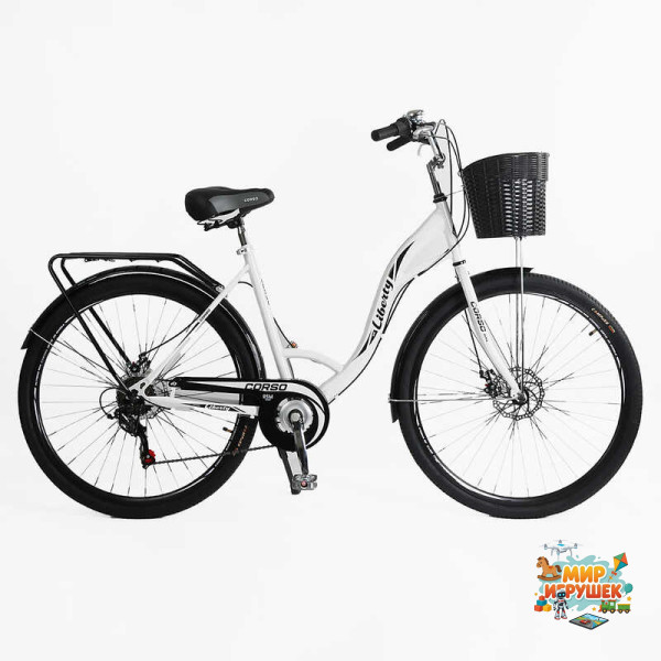 Велосипед міський Corso «Liberty» 28’’ дюймів LR-28014 (1) + КОШИK, сталева рама 20``, Shimano 7 швидкостей, корзина, багажник