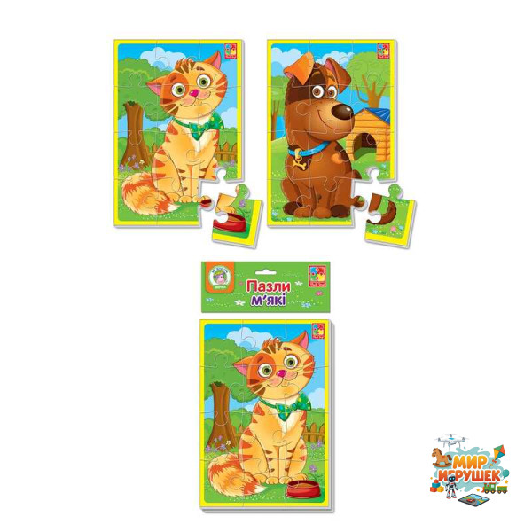 гр М'які пазли А5 'Котик та песик' VT 1103-43 (25) укр 'Vladi Toys', 18 елементів