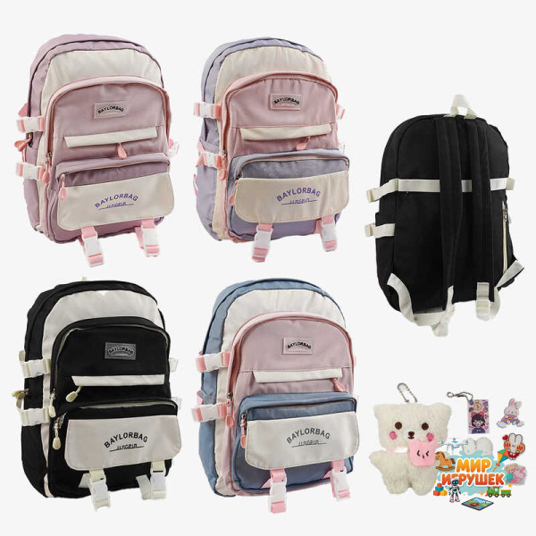 Рюкзак C 72854 (50) 4 кольори, розмір: 37х17х49 см, 2 відділення, 6 кишень, на блискавці, м`яка іграшка, піни, в пакеті, ВИДАЄТЬСЯ ТІЛЬКИ МІКС ВИДІВ