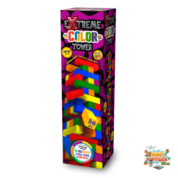 гр Дженга G-ECT-01U 'Extreme color tower' (8) 'Danko Toys', дерев'яна, 56 елементів-брусків, в коробці