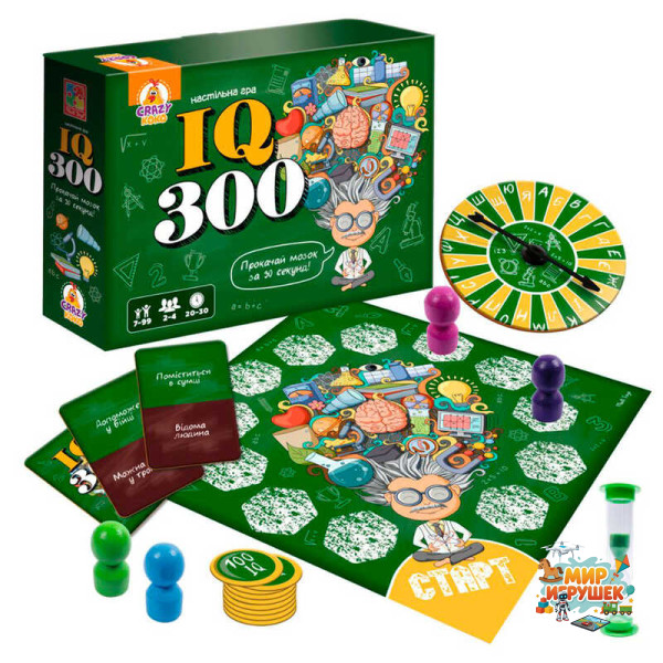 гр Гра настільна розважальна 'IQ300' VT8055-46 (5) 'Vladi Toys', гральне поле, 50 карток, 9 жетонів, 4 пішаки, колесо фортуни, пісочний годинник, правила гри, в коробці