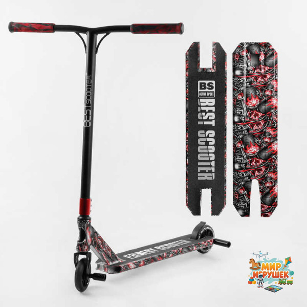 Самокат трюковий Best Scooter BS-77488 (4) HIC-система, ПЕГИ, алюмінієвий диск та дека з ПРИНТОМ, колеса PU, d = 110мм, ширина керма - 60 см, в коробці