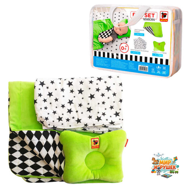 гр Набір МС110512-08 'Bed Set Newborn' зелений: подушка, ковдра, простирадло. Текстильний набір (1) 'Масік'