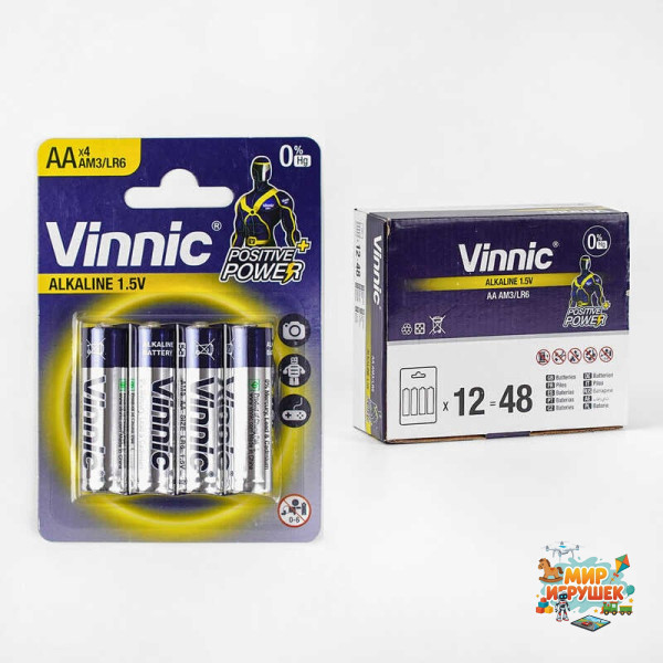 Батарейки 'Vinnic' C56892 (6) Alcaline, пальчикові, АА 1,5V, ЦІНА ЗА 48 ШТ. У БЛОЦІ