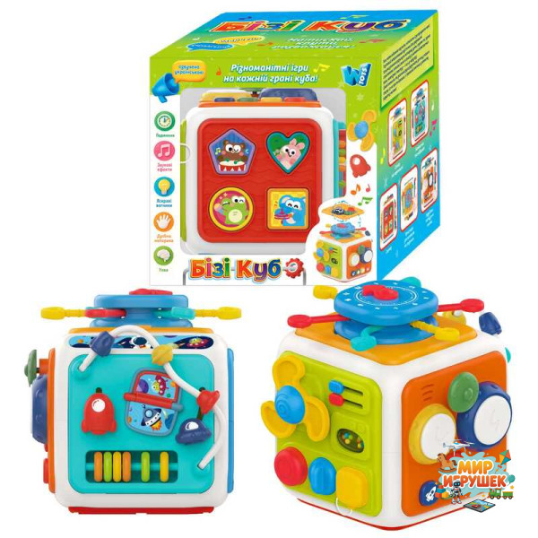Бізі куб 48658 (12) 'WToys',ОЗВУЧУВАННЯ УКРАЇНСЬКОЮ МОВОЮ, скоромовки, загадки, казки, пісні, барабани, підсвічування, спінер, сортер, годинник, рахівниця, шестерні, тріскачка, брязкальце, в коробці