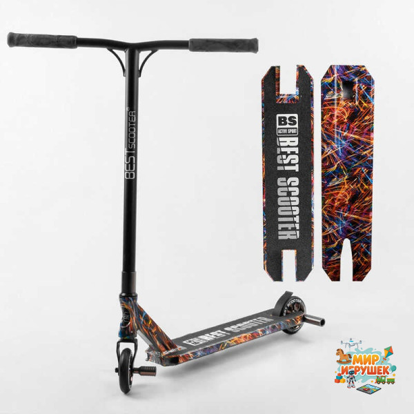 Самокат трюковий Best Scooter BS-77350 (4) HIC-система, ПЕГИ, алюмінієвий диск та дека з ПРИНТОМ, колеса PU, d = 110мм, ширина керма - 60 см, в коробці