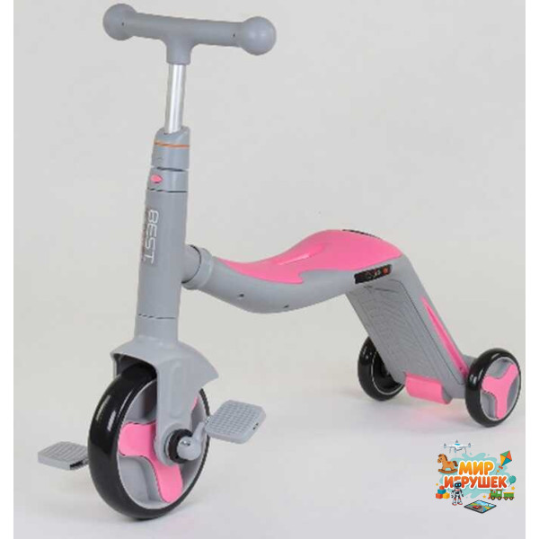 Самокат 3в1 JT 90601 (1) Best Scooter, самокат-велобіг-велосипед, світло, 8 мелодій, колеса PU, переднє колесо d = 20см, задні d = 11см
