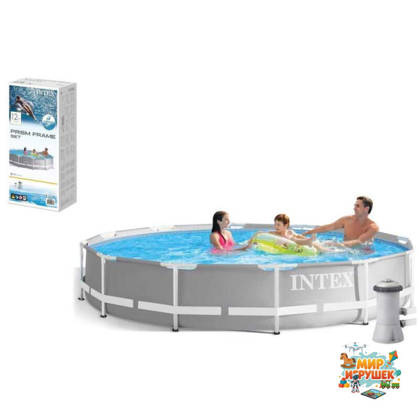 Intex Басейн каркасний 26712 NP (1) розмір:366x76 см (насос-фільтр картриджний 2006 л/год), об'єм води:6503л, в коробці
