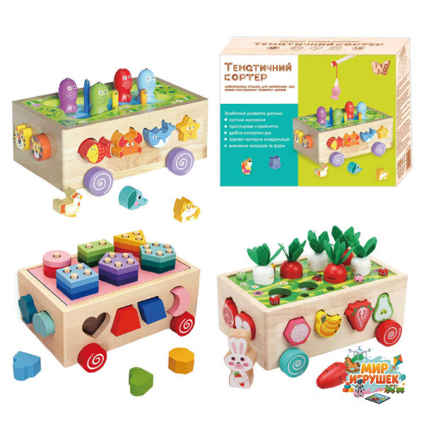 Ігровий центр 22995 (24) 'WToys', дерев’яний, каталка, 3 в 1, сортер, 1 тематична гра, в коробці