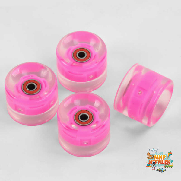 Комплект коліс для Penny Board (пенні борду) SK-0189 (40) / ЦІНА ЗА 4ШТ / колір РОЖЕВИЙ, з підшипником ABEC-7, зі світлом, розмір 60 * 45 мм