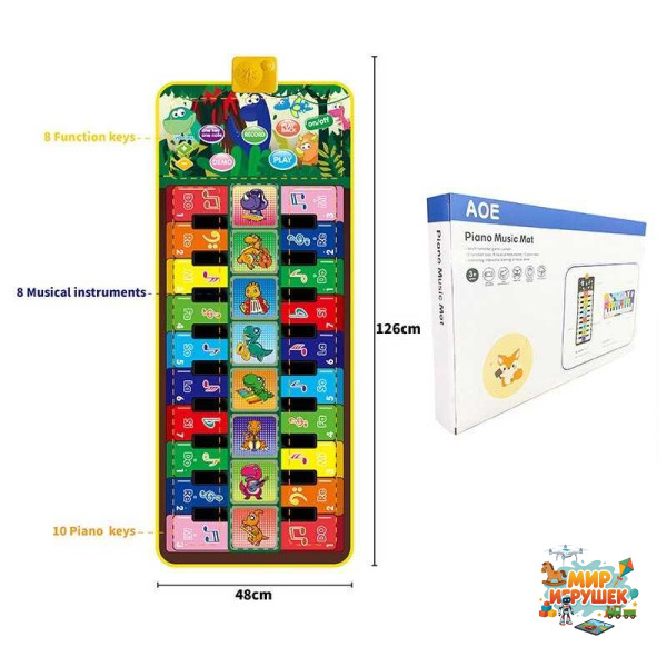 Килимок музичний 638-12 (24/2) 49 х 3 х 125 см, на батарейках, музичні інструменти, ноти, запис, режим пам'яті, музика, в коробці