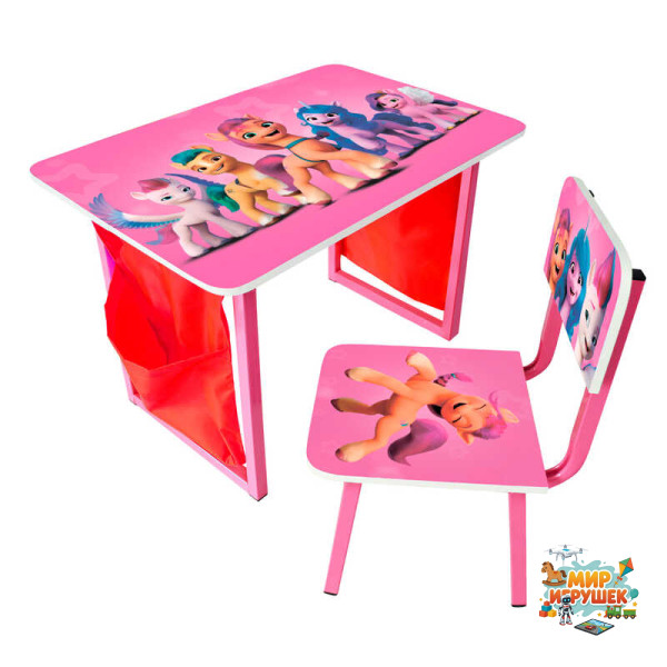 гр Столик 'Чарівні поні' C126 (1) рожевий, металеві ніжки, текстильні кармани