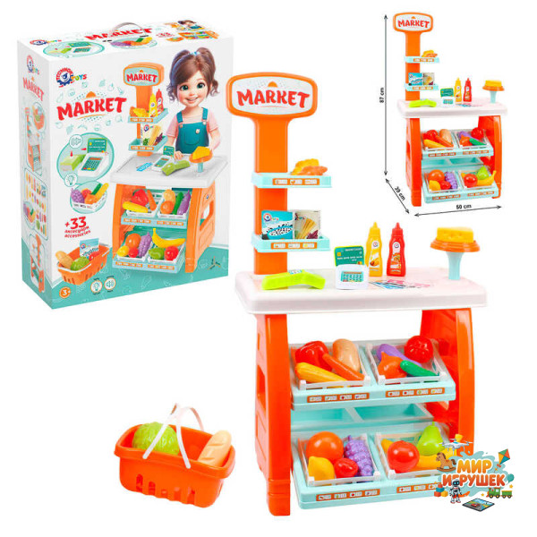 гр Іграшковий набір 'Маркет' 0730 (3) 'Technok Toys', 33 елементи, наліпки, гроші, банківський термінал, тортівниця, продукти, в коробці