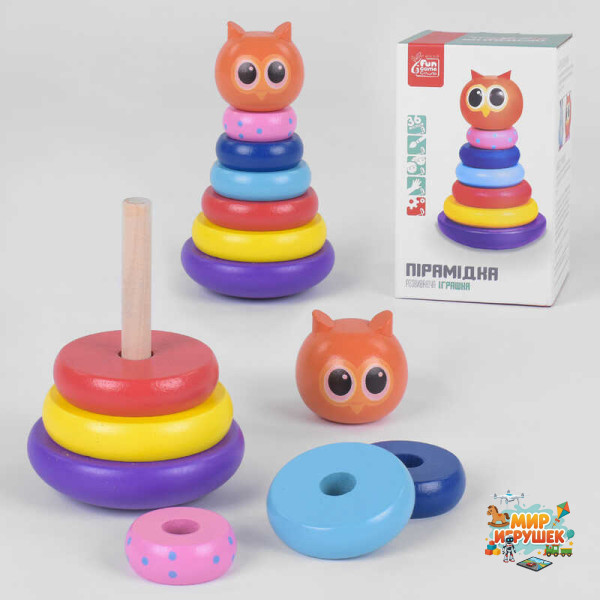 гр Пірамідка дерев'яна 91552 (24) 2 види, '4FUN Game Club Wood', нелягайко, 5 кілець, в коробці