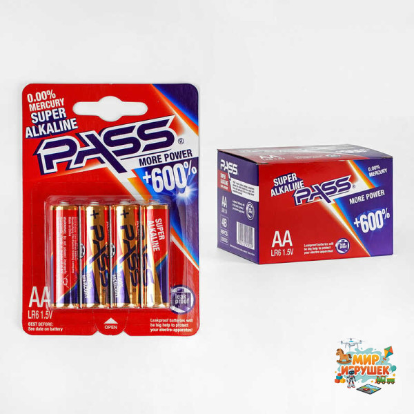 Батарейки 'PASS' C56888 (20) Alcaline, пальчикові, АА 1,5V, ЦІНА ЗА 48 ШТ. У БЛОЦІ