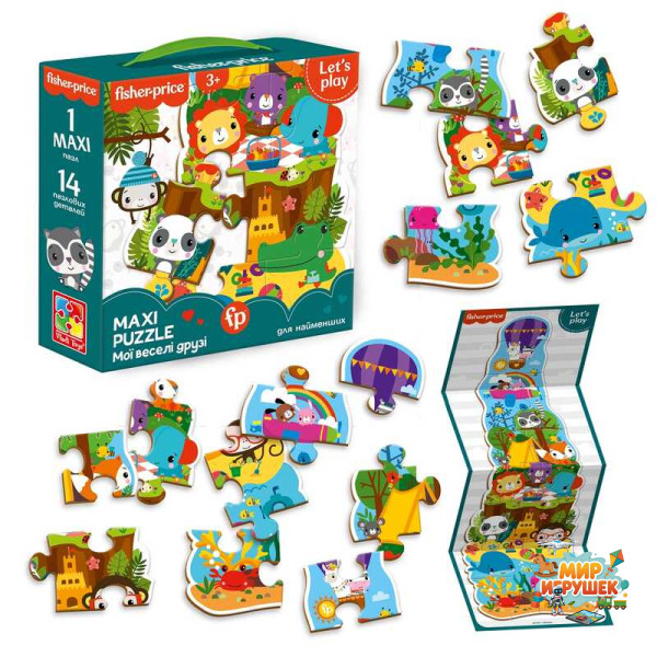 гр Maxi puzzle 'Fisher Price. Мої веселі друзі' VT1711-10 укр (6) 'Vladi Toys', 14 елементів, постер, в коробці