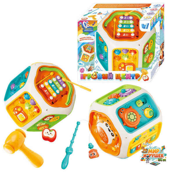 Ігровий центр 65540 (24) 'WToys', ОЗВУЧУВАННЯ УКРАЇНСЬКОЮ МОВОЮ, підсвічування, пісні, казки, скоромовки, цифри, музичні інструменти: барабан, клавіші, ксилофон, гра на реакцію, магнітна риболовля, пальчикові ігри, сортер, шестерні, в коробці