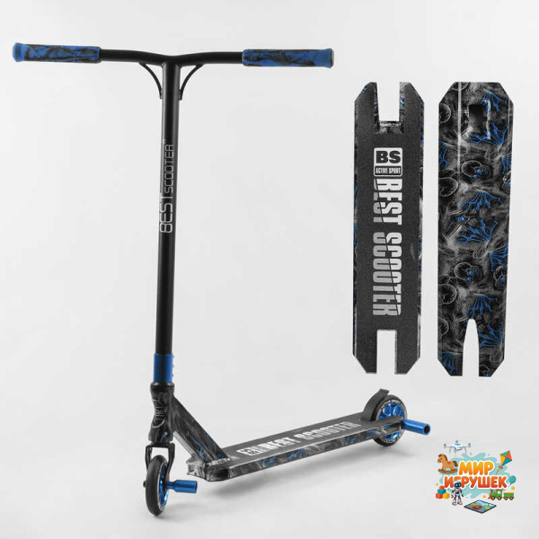 Самокат трюковий Best Scooter BS-77566 (4) HIC-система, ПЕГИ, алюмінієвий диск та дека з ПРИНТОМ, колеса PU, d = 110мм, ширина керма - 60 см, в коробці