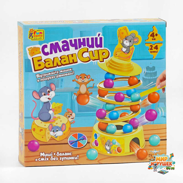 гр Настільна гра 'Смачний БаланСир' 37297 (12) '4FUN Game Club', 36 кульок, основа, 4 кільця, палички, наліпки, фігурка мишеняти, в коробці