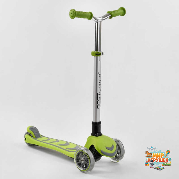 Самокат триколісний Y-00436 (4) Best Scooter, САЛАТОВИЙ, складне алюмінієве кермо, 4 колеса PU зі світлом, d = 12 см