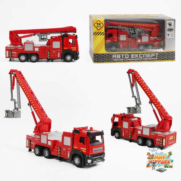Спецтехніка LS-0631-47 (60/2) “Авто Експерт”, “Підйомний кран”, металопластик, масштаб: 1:32, інерція, підсвічування, звук, відчиняються двері, підйомна стріла обертається, кошик, гумові шини, в коробці