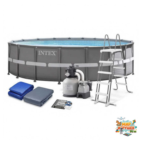 Intex ПОШКОДЖЕНЕ ПАКУВАННЯ Бассейн каркасный 26326 NP (1) 488 x 122 см (4 500 л/ч, насос 220V, лестница, тент, подстилка)
