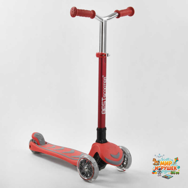 Самокат триколісний Y-00325 (4) Best Scooter, ЧЕРВОНИЙ, складне алюмінієве кермо, 4 колеса PU зі світлом, d = 12 см