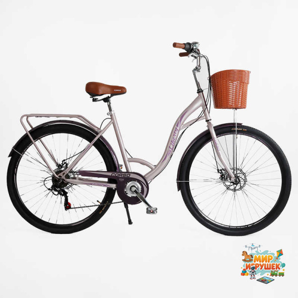 Велосипед міський Corso «Liberty» 28’’ дюймів LR-28833 (1) + КОШИK, сталева рама 20``, Shimano 7 швидкостей, корзина, багажник