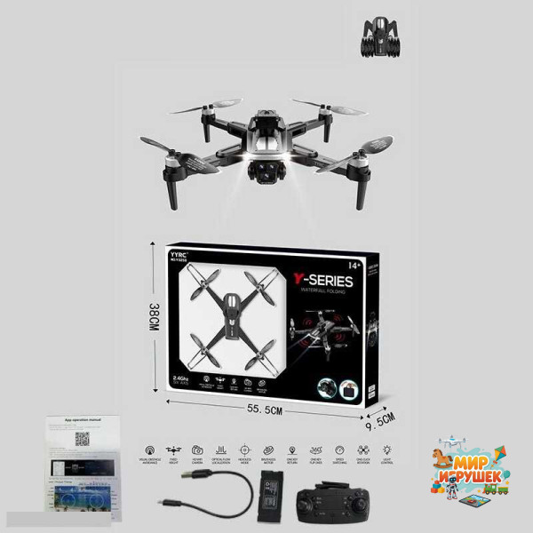 Квадрокоптер Y 325 D (18) сумка, знімний акумулятор 3.7V, пульт 2.4 GHz, USB-кабель, headless mode, Wi-Fi HD-камера, додаток, підсвічування, викрутка, в коробці