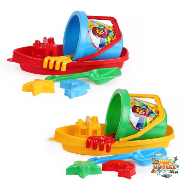 гр Пісочка 'Кораблик' (12) З 2889 'Technok Toys' відерце, граблі, лопатка, 2 пасочки, фігурка, 40см, в сітці