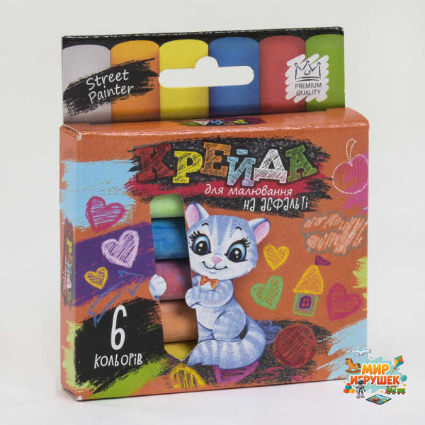 гр Крейда для малювання на асфальті, тонка MEL-02-01U УКР. (60) 'Danko Toys', d-1,2 см, 6 штук, 6 кольорів