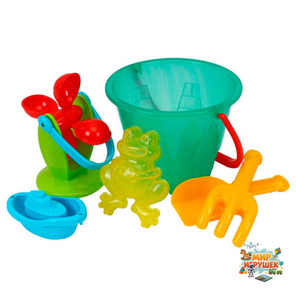 гр Набір для гри з піском 0112 (12) 'Technok Toys'', відерце, млин, лопатка, грабельки, форма для піску, в сітці