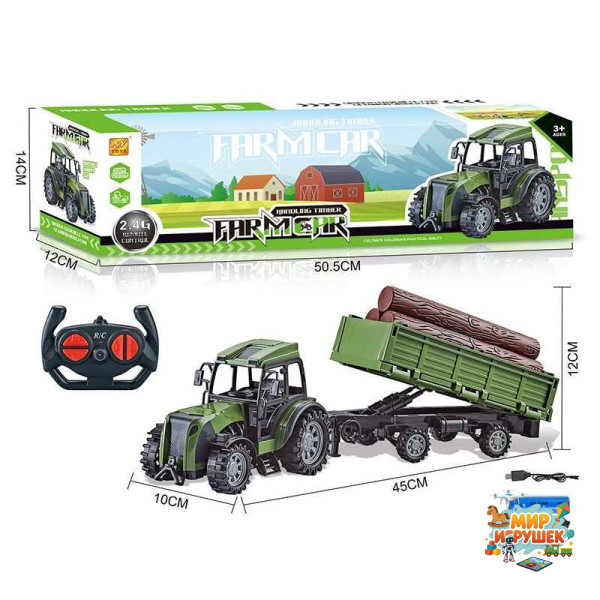 Трактор на радіокеруванні AJ 25-1 B (18) акумулятор 3.7V, USB-кабель, пульт 2.4G, знімний причіп, колоди, в коробці