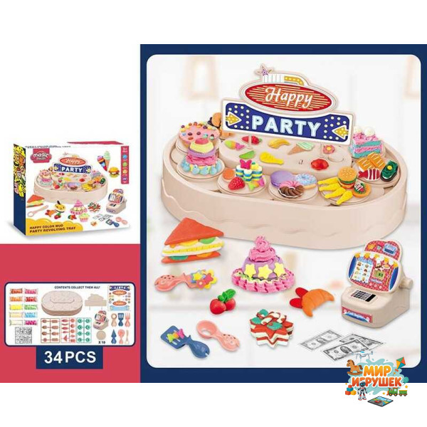 Тісто для ліплення 8639 (24/2) столик, що обертається, 10 кольорів тіста, форми, інструменти, наліпки, касовий апарат, в коробці