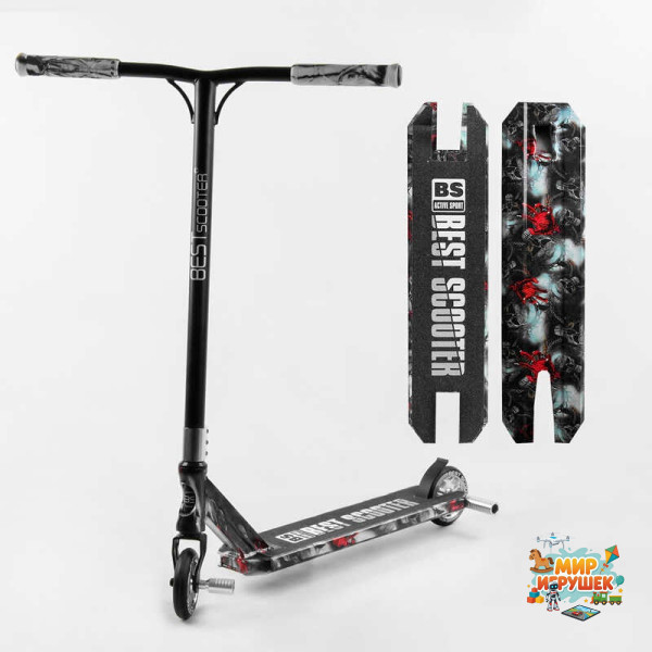 Самокат трюковий Best Scooter BS-77101 (4) HIC-система, ПЕГИ, алюмінієвий диск та дека з ПРИНТОМ, колеса PU, d = 110мм, ширина керма - 60 см, в коробці