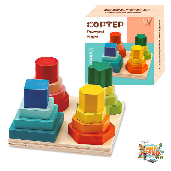 Дерев'яний геометричний сортер 36801 (36) 'WToys', 12,5х12,5 см, в коробці