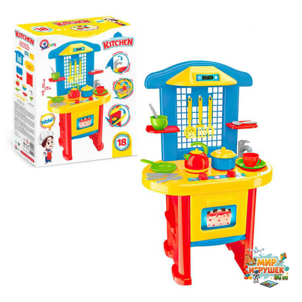 гр Кухня №3 2124 (3) 'Technok Toys', пательня, каструля, 2 тарілки, 2 чашки, столове приладдя, чайник, в коробці